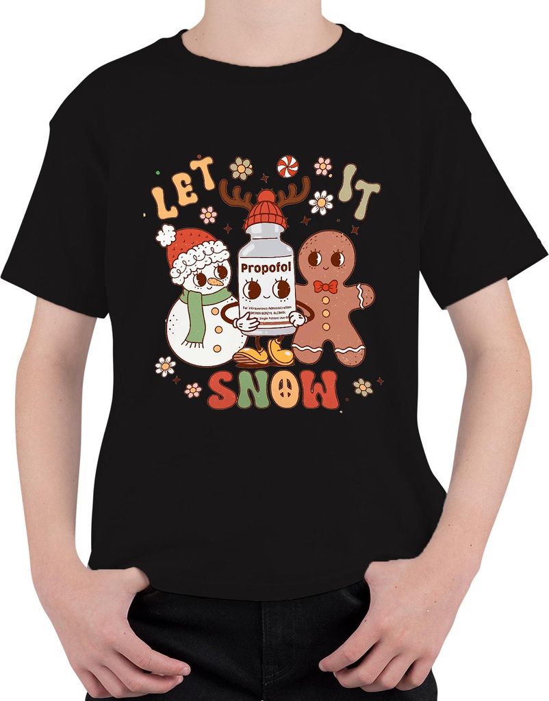 Let It Snow Propofol Schneemann Lebkuchenmann niedlich Uni Kinder T-Shirt, Schwarz, 104