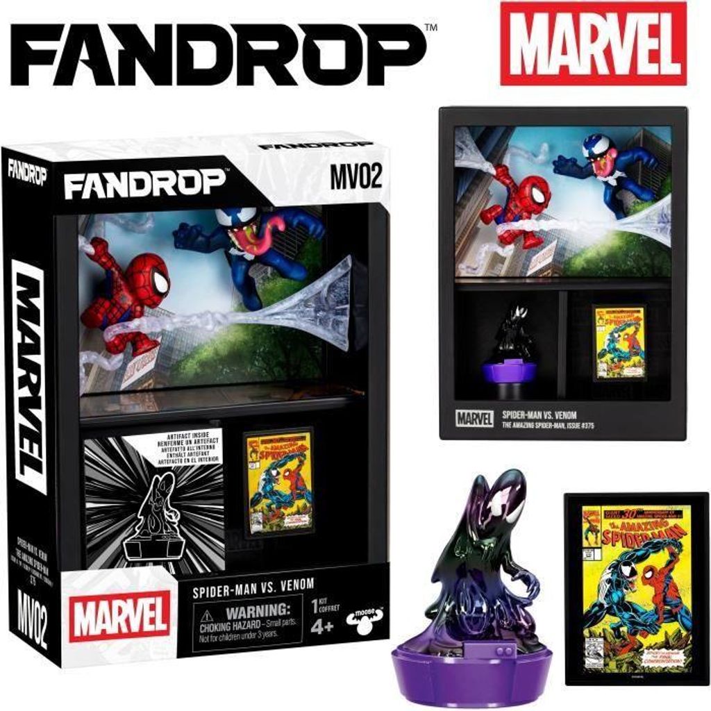 Figurine FANDROP Spider-Man vs Venom, Vitrine mit Szene und Mini-Poster, 18 cm
