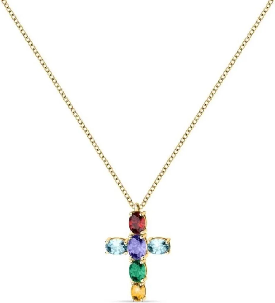 Collier croix moderne plaqué or 18k Colori SAVY02 - Bijou élégant