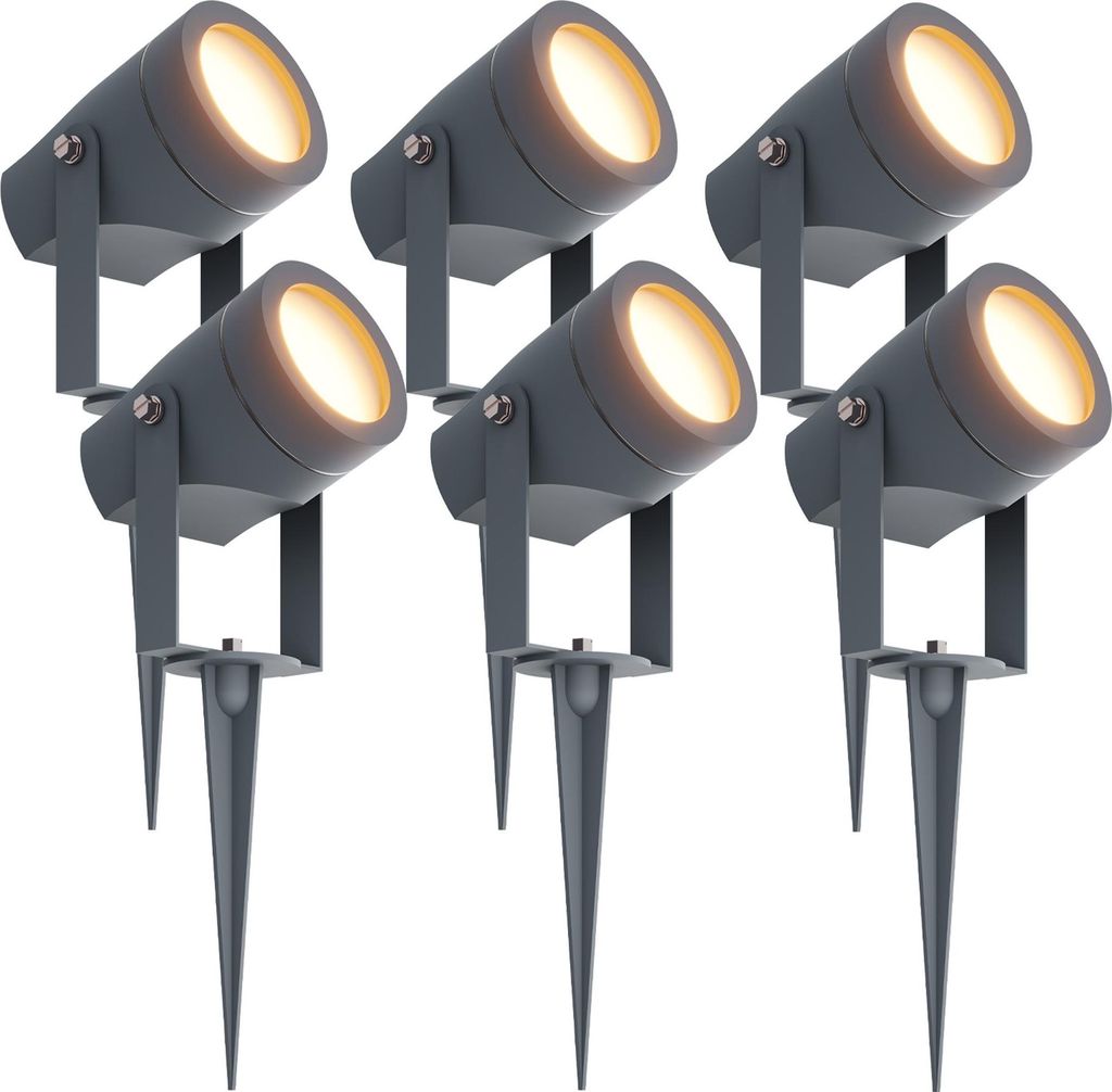 Ledvion - 6X LED Erdspieße, Anthrazit, IP44, 1W, 3000K, 1M Kabel, Gartenstrahler Außen