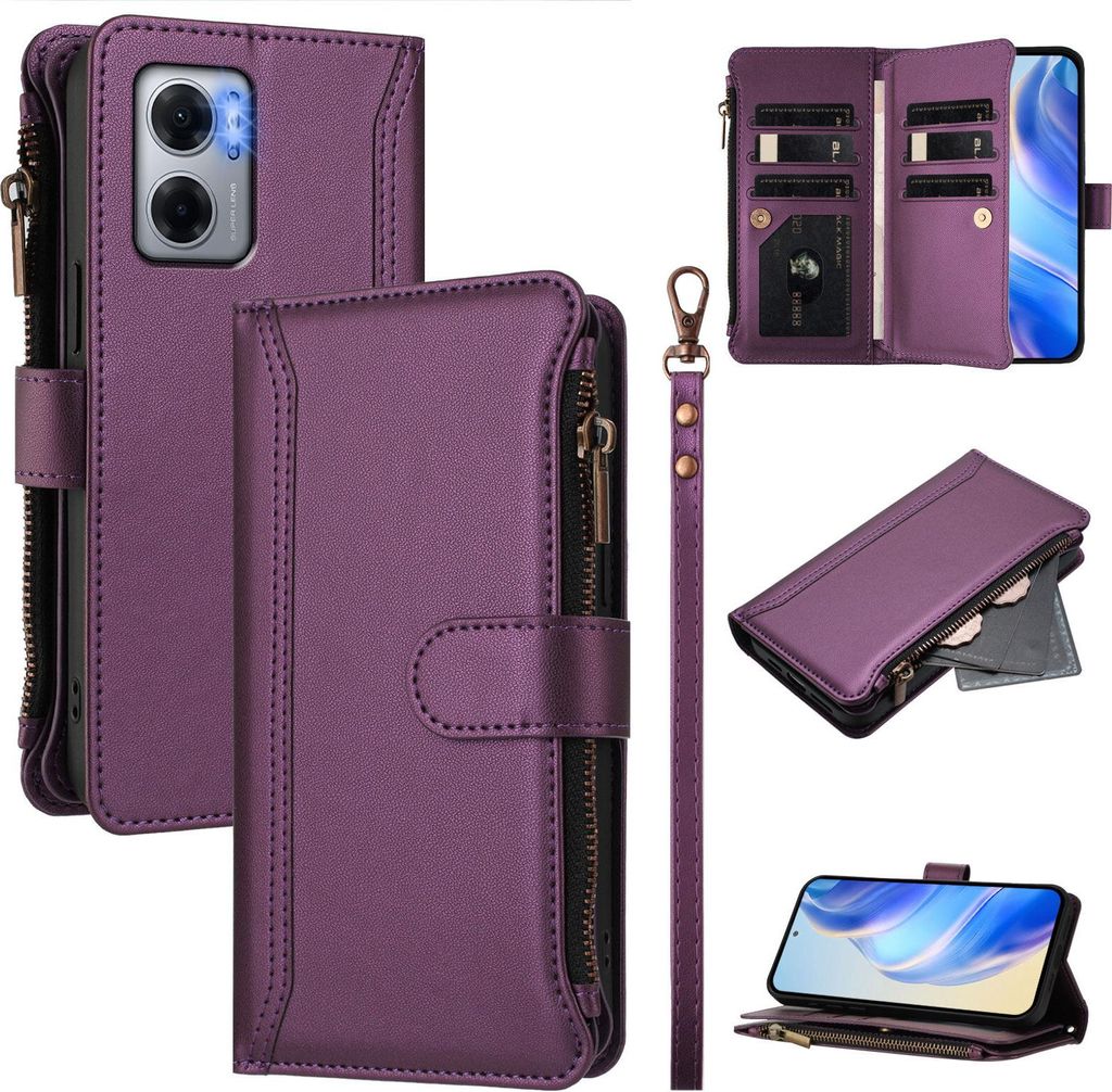 Handyhülle für Xiaomi Redmi 10 5G/Poco M4 5G/Poco M5 Reißverschluss Geldbörse Kunstleder Klapphülle mit Kartensteckplatz, Ständer, Handschlau...