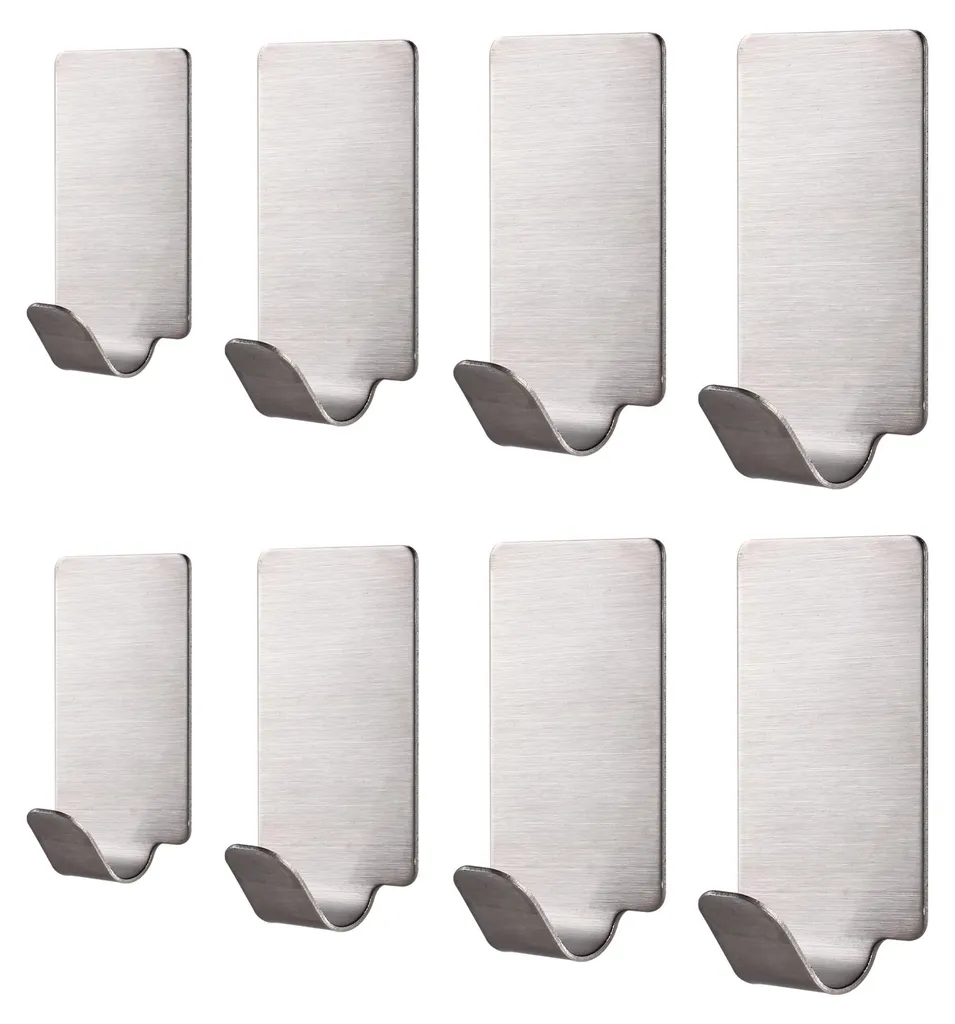 Lot de 8 Crochets Adhésifs en Acier Inox pour Cuisine et Salle de Bain