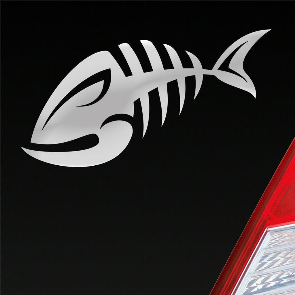 Auto Aufkleber Fisch Gräte Kräte Tuning 12x7 cm Silber Sticker Heckscheibenaufkleber