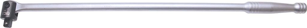 A silver ratchet wrench with a black head is shown against a white background.
