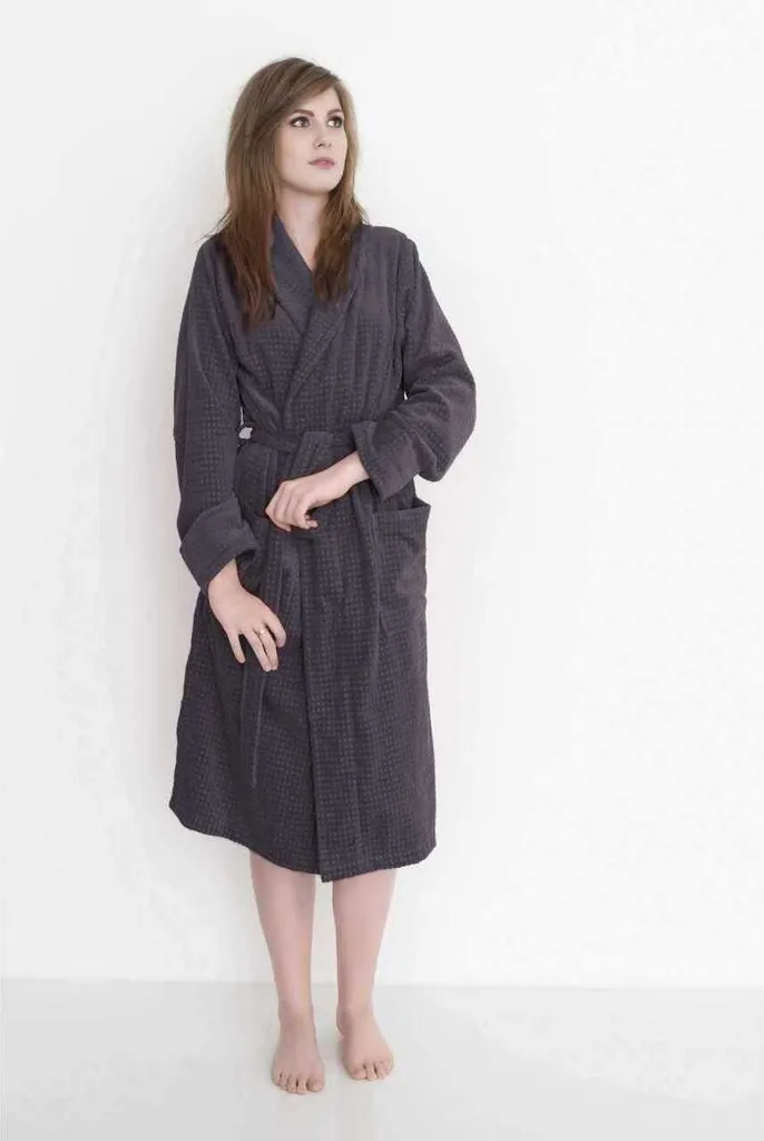 ETÉREA® Accappatoio Cotone Velour Antracite S - Asciugatura Rapida