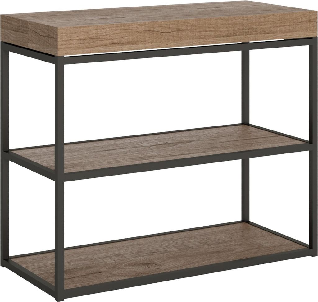 ITAMOBY - Ausziehbarer Konsolentisch 90x40/196 cm Plano Small Eiche Natur mit Eisenrahmen aus Anthrazit