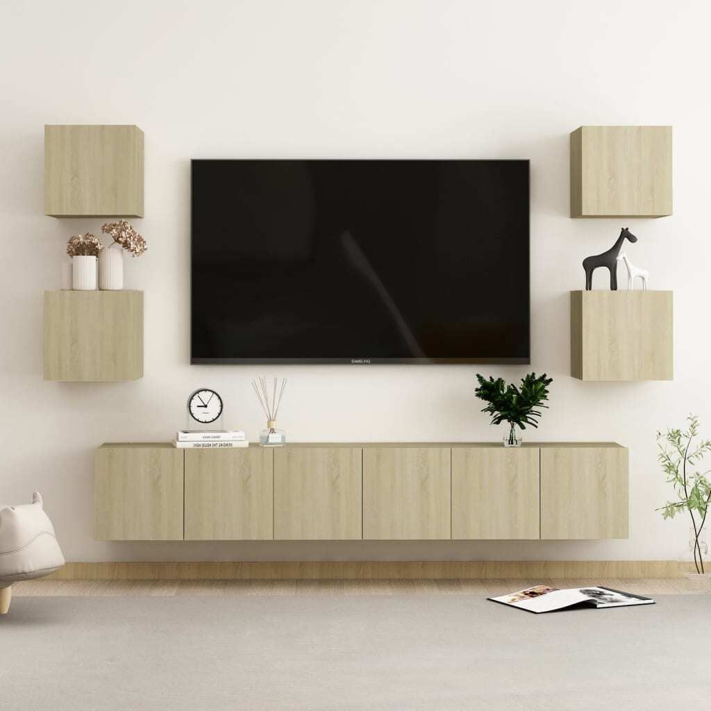 The Living Store 7-tlg. TV-Schrank-Set Sonoma-Eiche Holzwerkstoff