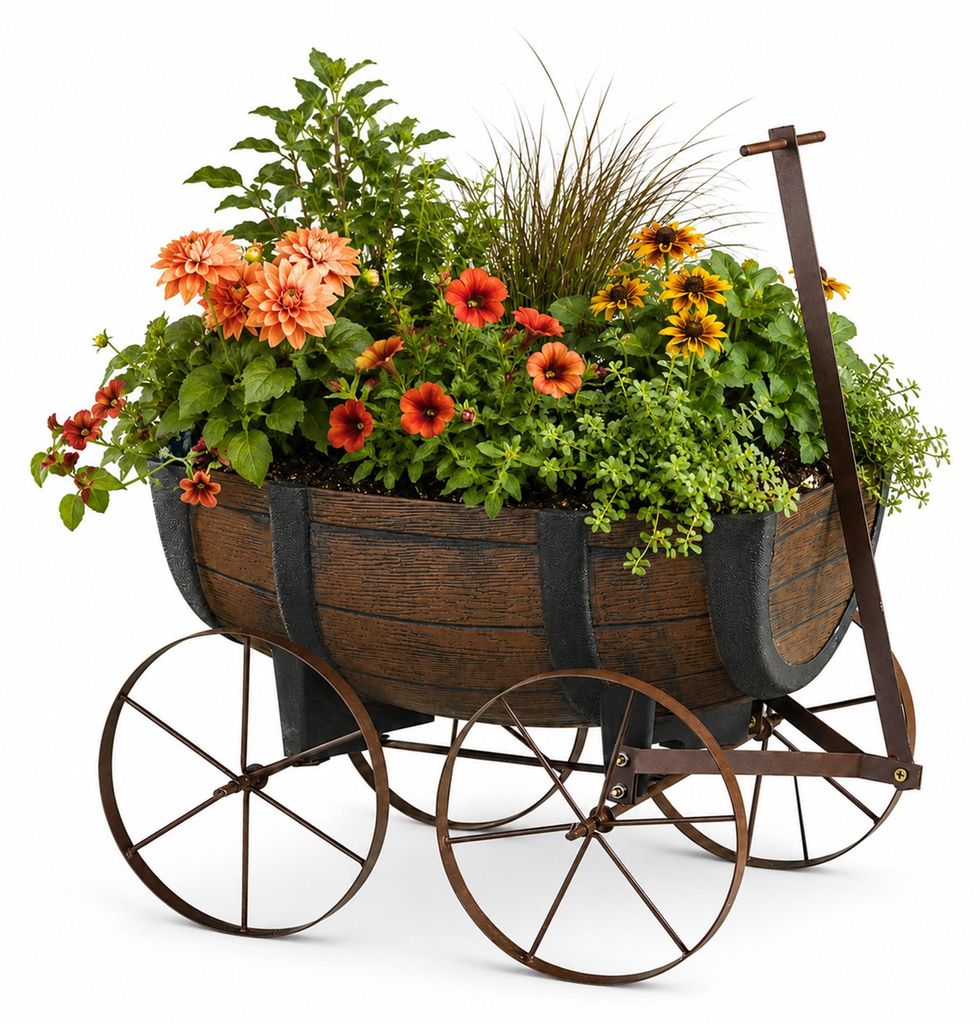 Pflanzwagen Nessa im Holzfass-Look 41x30x16 cm (BxHxT) mit Produktbild 