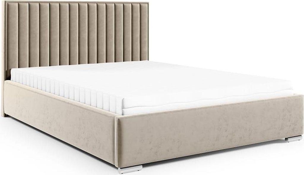 LIKMA PV3 Polsterbett Creme 140x200 cm mit Stauraum und Gaslift Verchromte Füße Doppelbett mit Kopfteil 11 cm Bettgestell Ohne Matratze Stoff Riv...