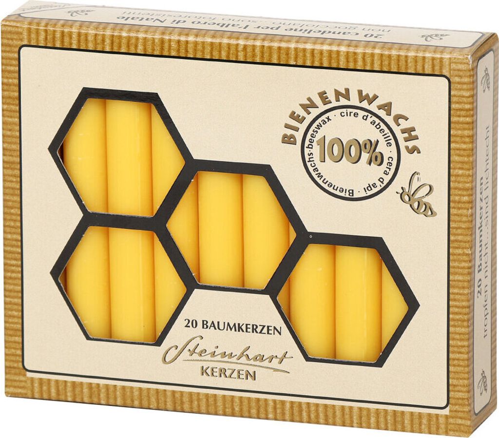 Baumkerzen 100% Bienenwachs 95 x Ø 13 mm, 20 Stück Produktbild 