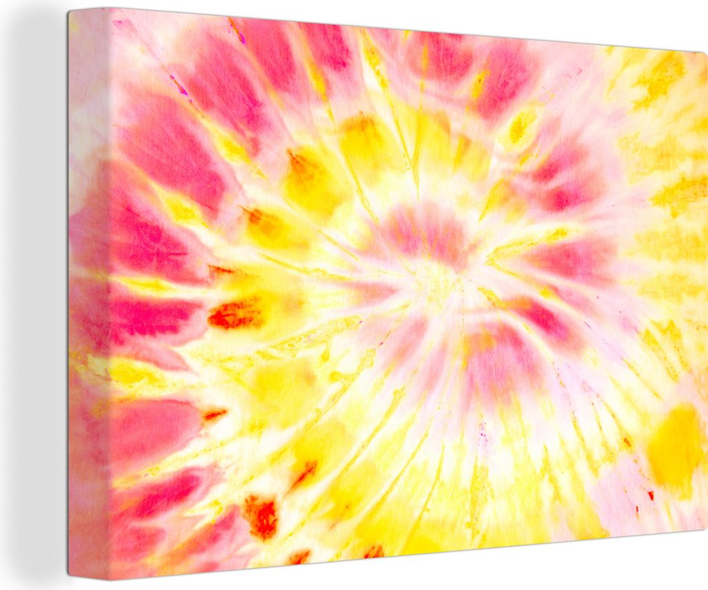 OneMillionCanvasses - Leinwandbilder - 140x90 cm, Krawattenfärbung - Lila - Gelb, Wandbilder Kunstdruck Wanddekoration - Foto auf Leinwand - Gem...