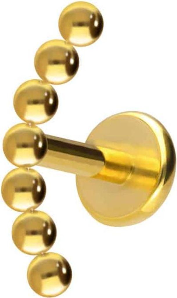Ohrpiercing, Nasenpiercing Titan Labret mit Push Fit 7 KUGELN Gold Stablänge: 5mm | Stabstärke: 1mm
