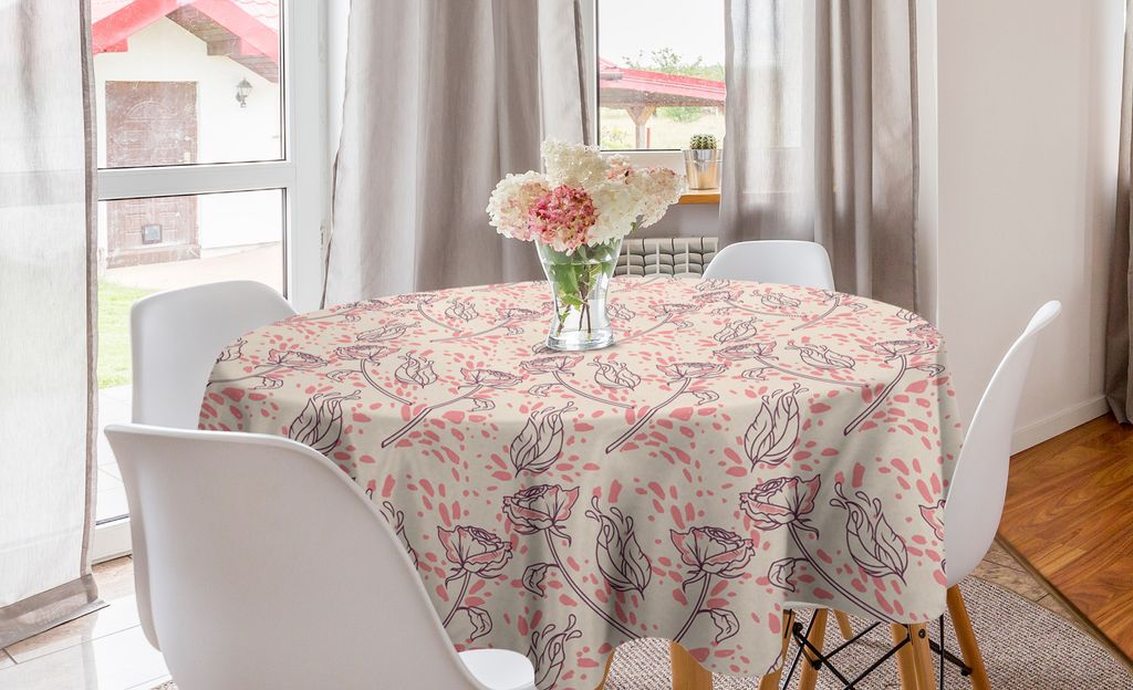 ABAKUHAUS Blumen Runde Tischdecke, Romantische Rosen und Spots, Kreis Tischdecke Abdeckung für Esszimmer Küche Dekoration, 150 cm, Eischale Plum ...