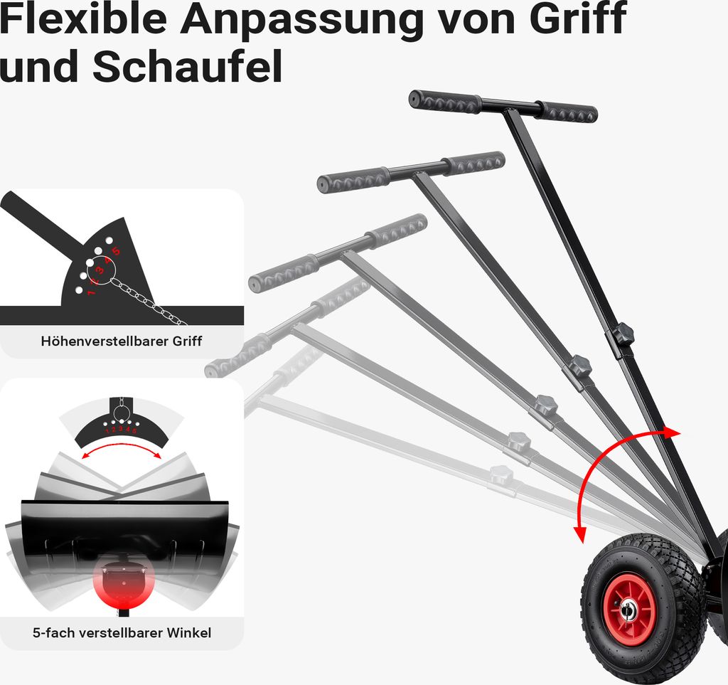 Mobile Schneeschieber Auf Rädern 74cm - Höhenverstellbarer Schneeschieber