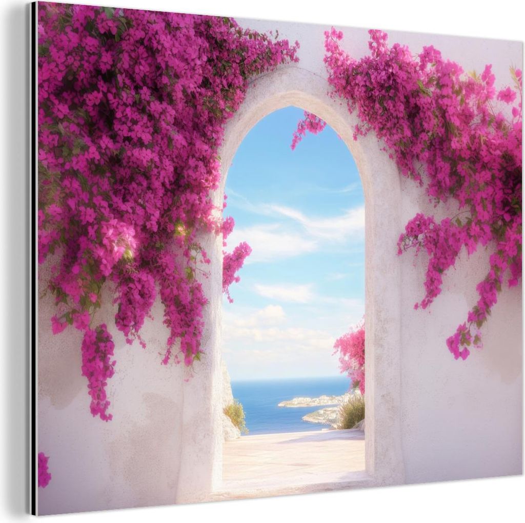 MuchoWow Wanddekoration Metall Metallbild Wandkunst 40x30 cm Meer - Rosa - Blumen - Tor MuchoWow Aluminium Gemälde - Dekoration Wohnzimmer