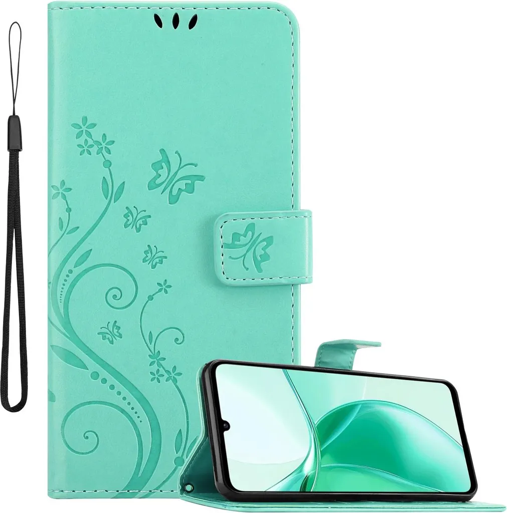 Cadorabo cover per ZTE Blade A35 / A55 cover in FLORAL TURQUOISE cover protettiva in design floreale con chiusura magnetica, funzione stand e slot per carte Book Case Cover