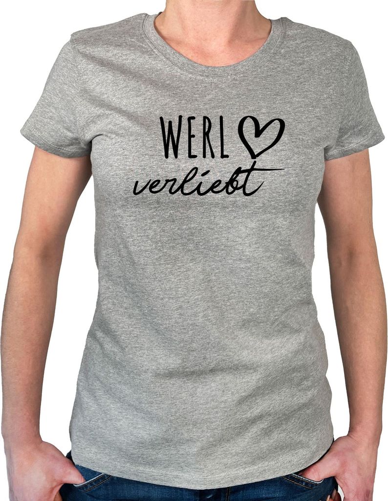 Huuraa Damen T-Shirt Werl verliebt XS Sport Grey Bio Baumwolle Fairtrade Damenshirt Geschenkidee