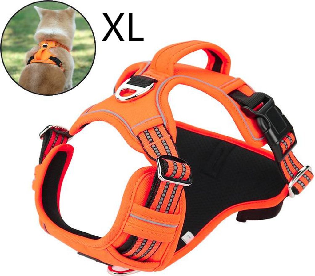 Atmungsaktives Hundegeschirr für Große Hunde, Anti Zug Geschirr No Pull Reflektierend Geschirr Hunde Leichtes Brustgeschirr, XL, orange