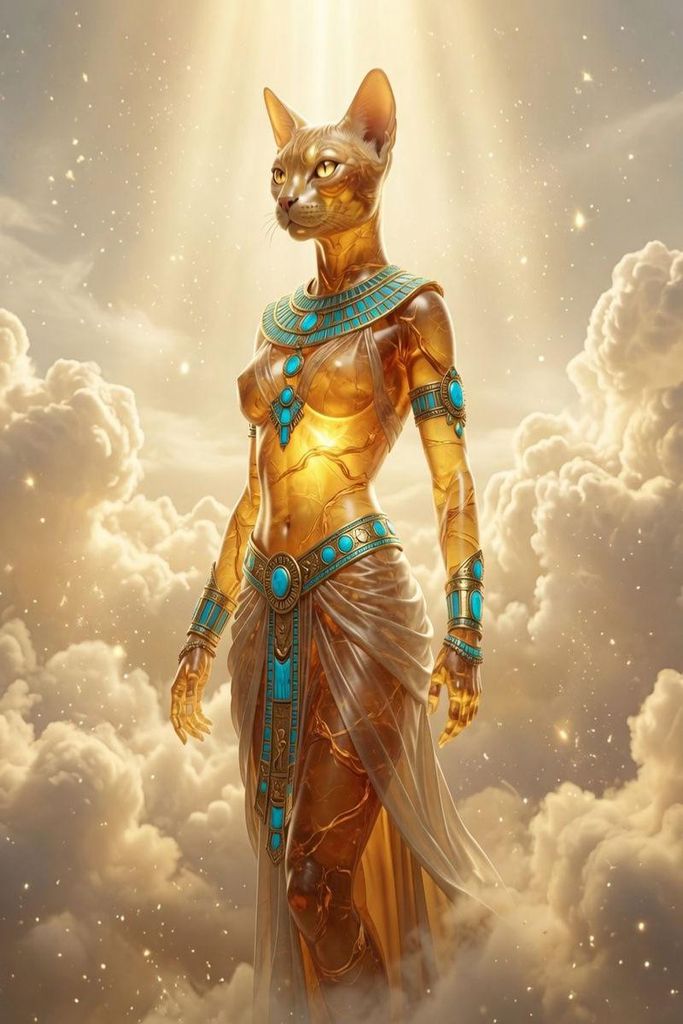 Premium Textil-Leinwand 120x80cm hoch Bastet – Katzengöttin des Schutzes | Wandbild, HD-Bild auf Keilrahmen, Fertigbild auf hochwertigem Vlies, ...