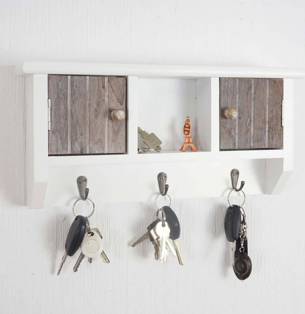 Boîte à clés murale en bois avec portes pour entrée style vintage