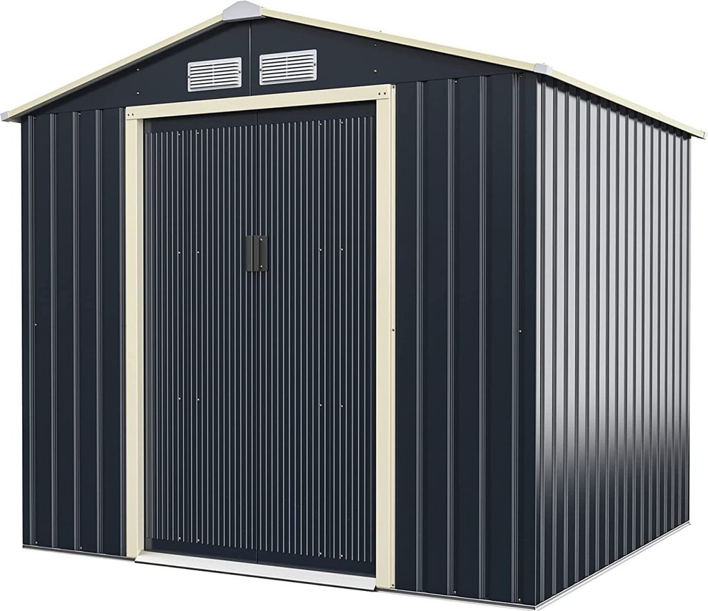 Gerätehaus Metall, Geräteschuppen mit 2 Schiebetüren & 4 Lüftungsfenstern, Gartenhaus Satteldach, Schuppen Outdoor, Grau (Erweitert-213x191x195...