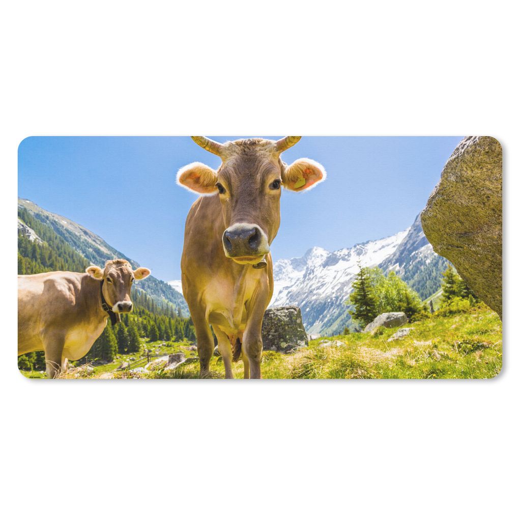 MuchoWow Schreibtischunterlage Kühe - Sonne - Österreich 80x40 cm - XXL Mauspad - Gaming Mauspad