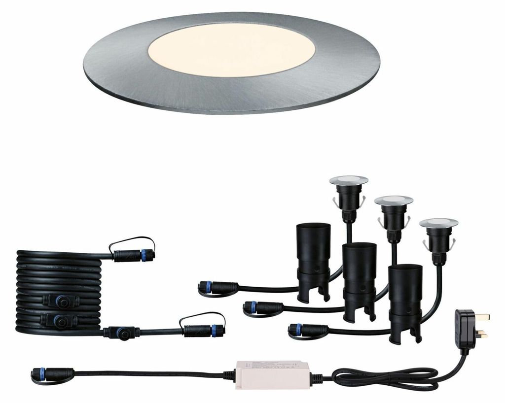 Paulmann Plug & Shine LED-Bodenleuchte, Schutzart IP67, 3000 K, 3 x 2,5 W, 30 VA, Stahl