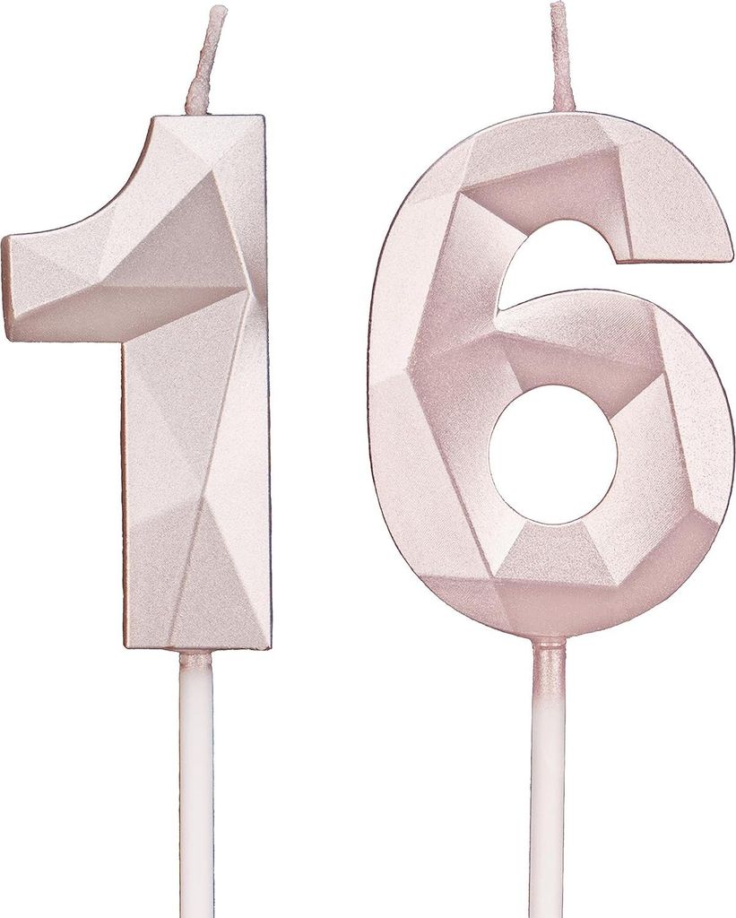 16. Geburtstagskerzen - Geburtstagskerzen für Torten - Zahlen - Hochzeiten - Firmengeburtstage - Festliche Geburtstagstortenspitze - Roségold #16