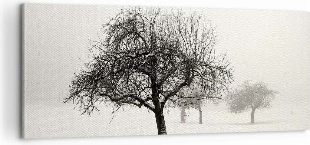 Bild auf Leinwand - Leinwandbild - Einteilig - Bäume Schnee Nebel - 100x40cm - Wand Bild - Wanddeko - Wandbilder - Leinwanddruck - Bilder - Wandde...