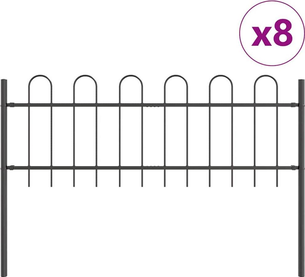 Gartenzaun 8 pcs Grau 13,6 x 0,6 m Pulverbeschichteter Stahl