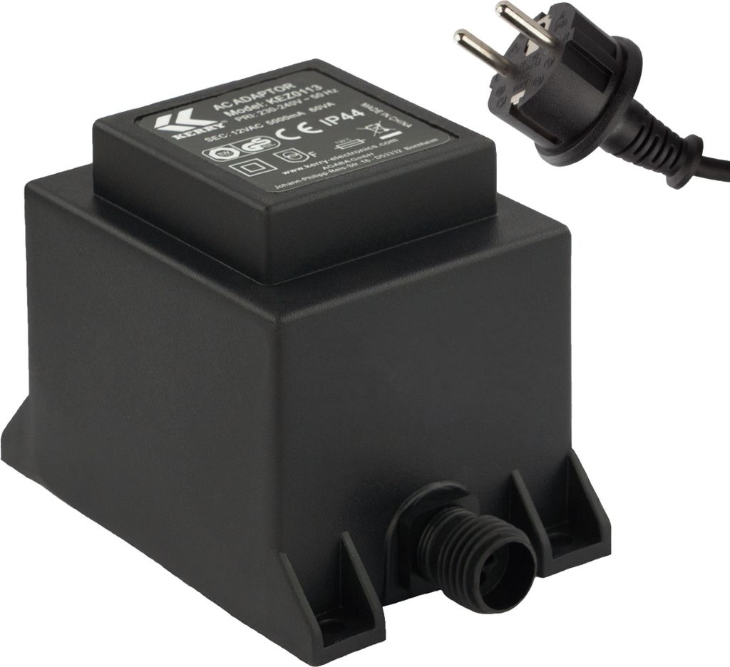 Netzteil 60 Watt IP44 | LED-Trafo | Transformator 230V auf 12V | Netzkabel 2-Pin-Stecker | Netzstecker 2 Polig | Niederspannung für LED-Lichterketten