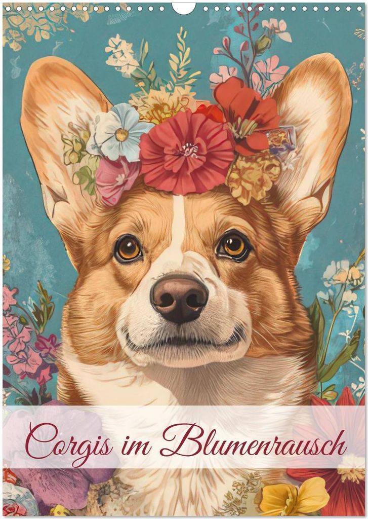 Corgis im Blumenrausch (Wandkalender 2026 DIN A3 hoch), CALVENDO Monatskalender