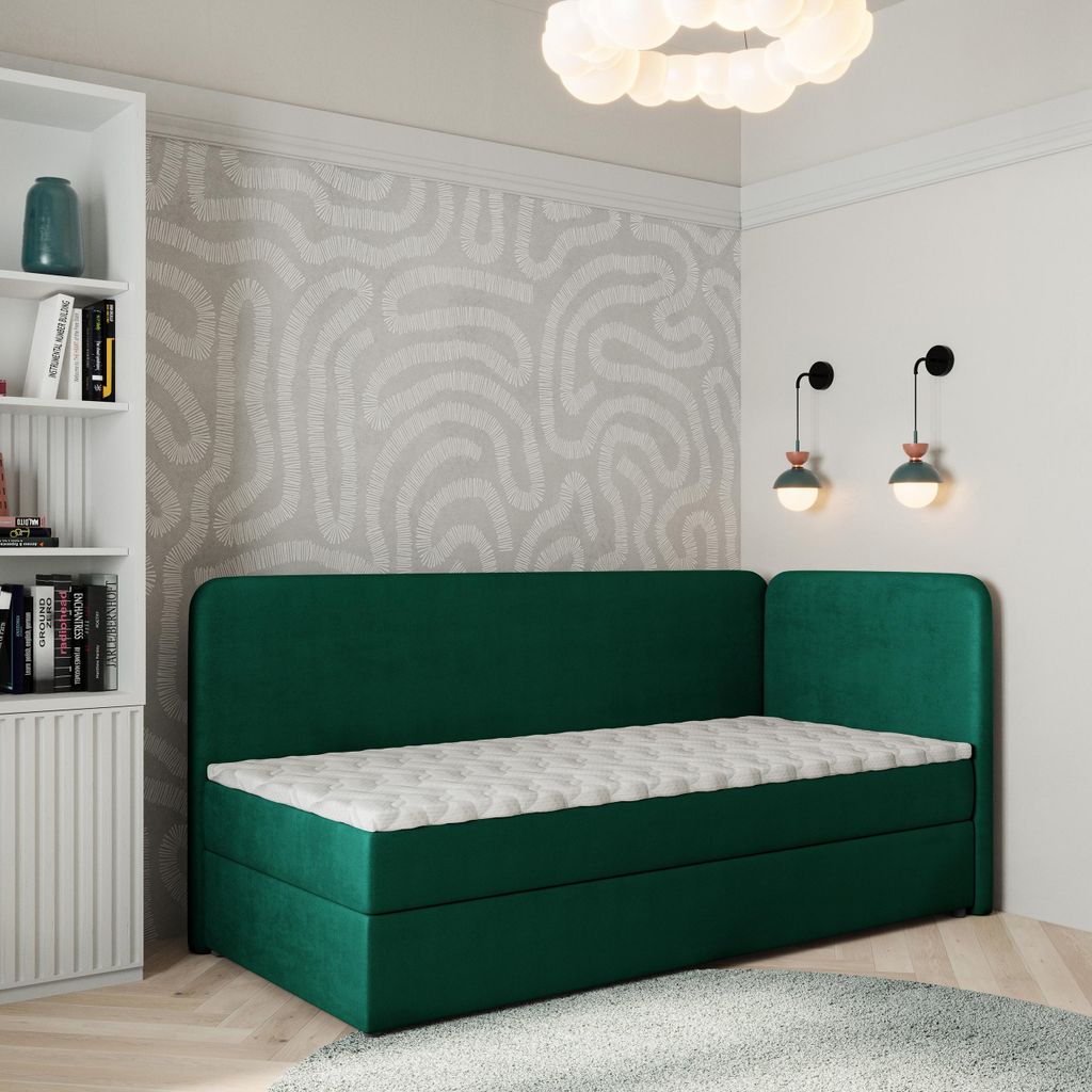 Masseno Boxspringbett GINA 80x200 cm Komplett-Set mit Bonell Matratze und Topper, Polsterbett mit Bettkästen -Grün, KRONOS 19