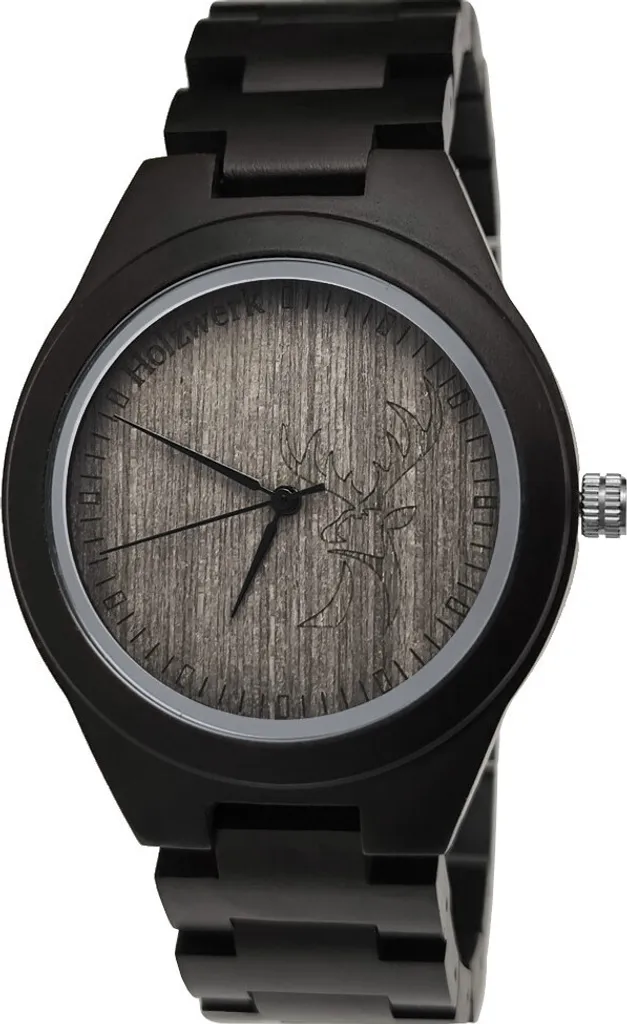 Holzwerk HIRSCHTHAL Montre en bois logo Hirsch mixte Noir et Gris 40mm