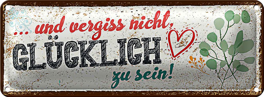 Blechschild Spruch 27x10cm Und vergiss nicht Glücklich zu sein!
