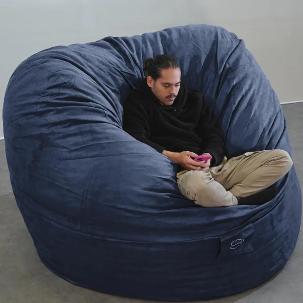 Grand pouf microsuède bleu nuit 200 cm déhoussable - Texture Premium - 3