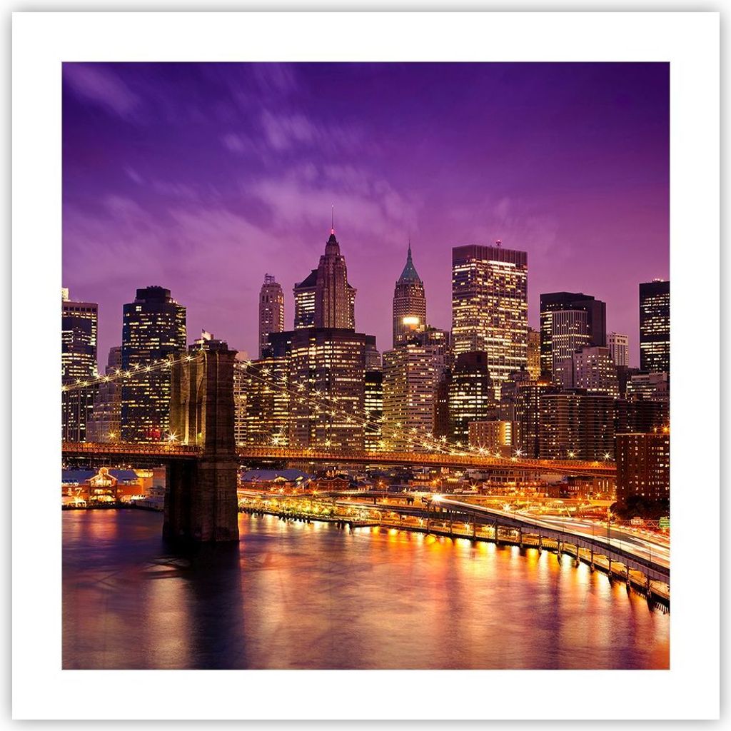 Poster - Poster ohne Rahmen - New york nacht brooklyn brücke - 50x50 cm - Wand Bild - Wanddeko - Wandbilder - Kunstposter - Wandposter - Bilder - ...