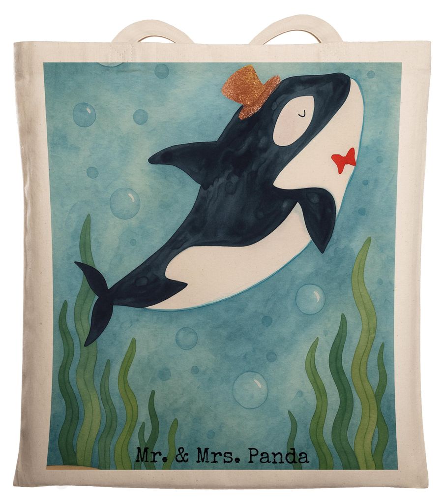 Mr. & Mrs. Panda dokumententasche Orca Zylinder Design - Weiß - Geschenk, Narwal, Fest, totebag, Jutebeutel, Glitzer, Tragetasche, Konfetti, Tasch...