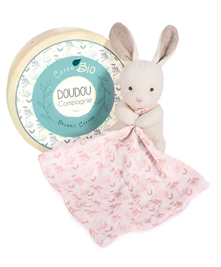 Doudou Lapin Rose et Couverture Coton pour Sommeil Paisible de Bébé