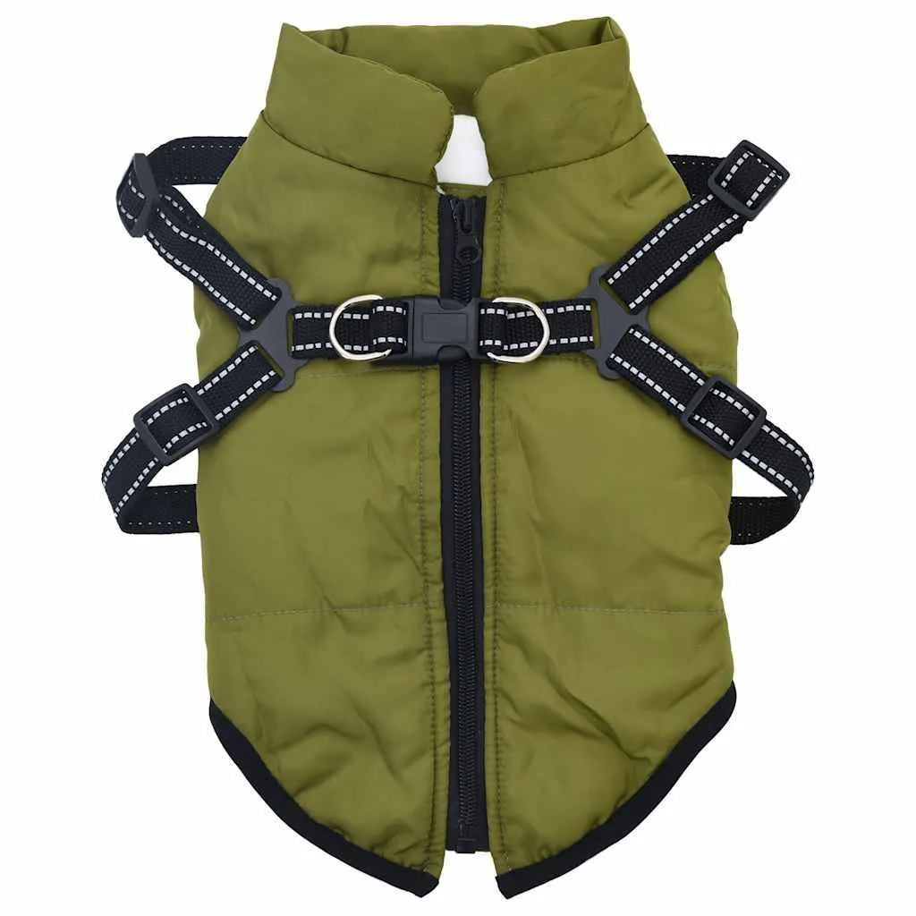 vidaXL Cane Cappotto Pettorina Impermeabile Riflettente Verde Esercito L40