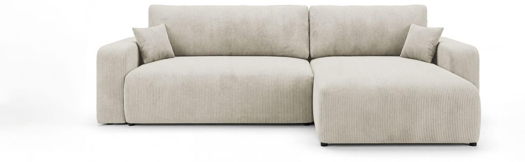 CORNERO Ecksofa mit schlaffunktion BERLIN rechts weiß Cord Poso 100 - Schlaffunktion, Bettkasten
