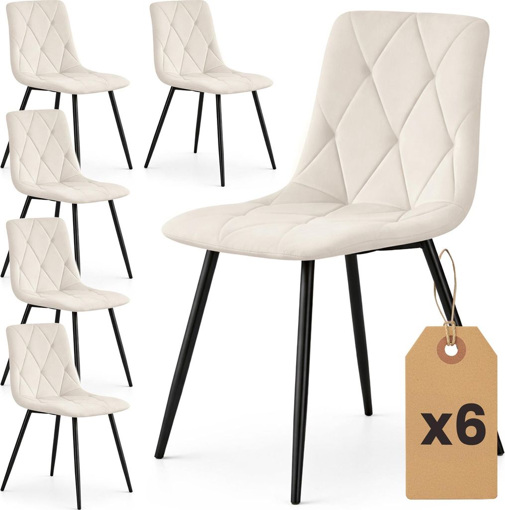 Set di 6 Sedie in velluto trapuntate MILO Beige gambe nere Immagine del prodotto 