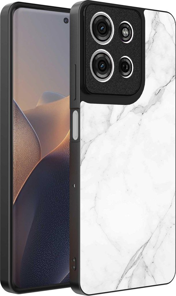 Fit für Motorola Edge 60 Fusion Telefon Fall mit weißem Marmor Print - TPU Backcover Fall weißen Marmor Design - schwarz - Smartphonica