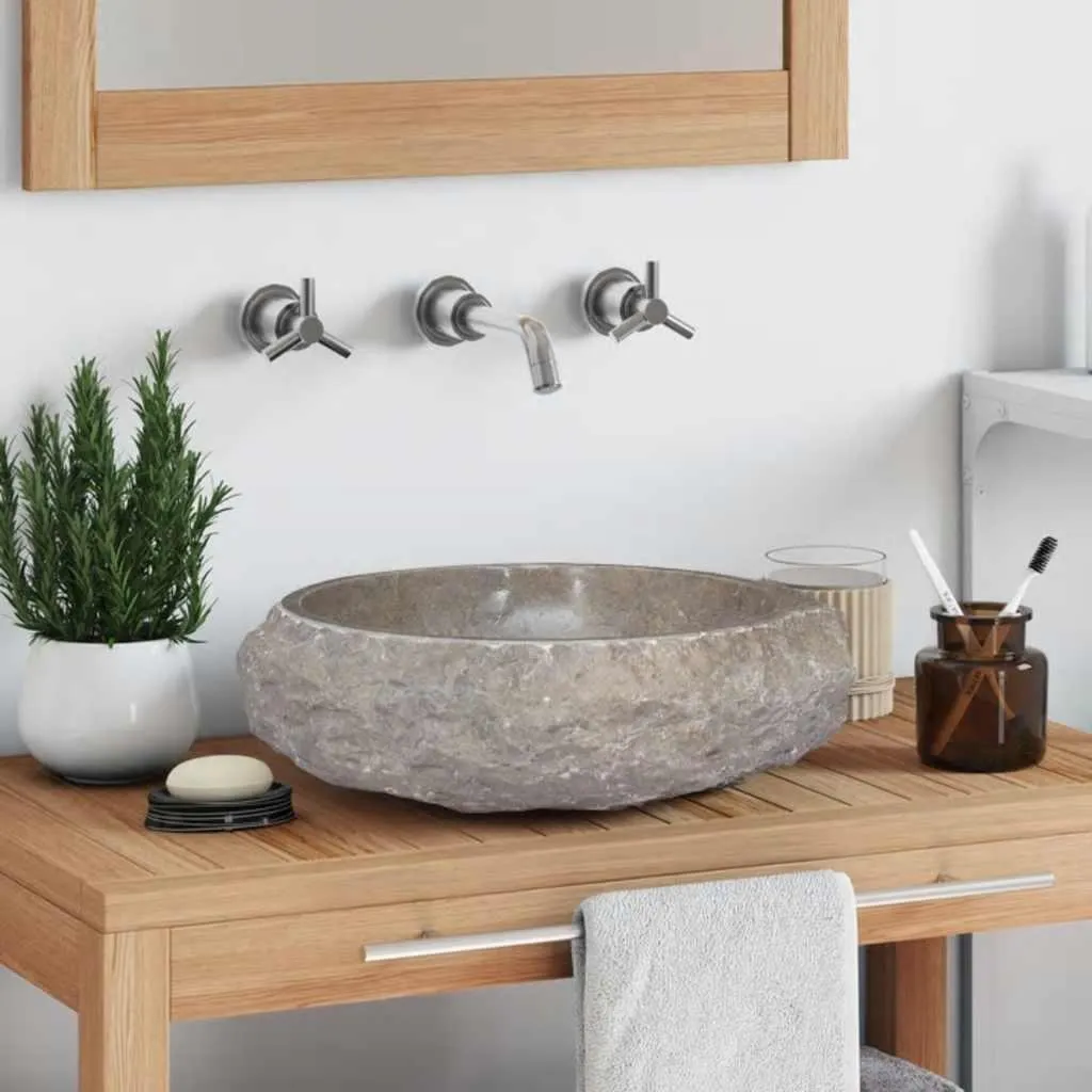 Lavabo d'Appoggio vidaXL in Marmo Grigio Ø40x12 cm | Lusso Naturale
