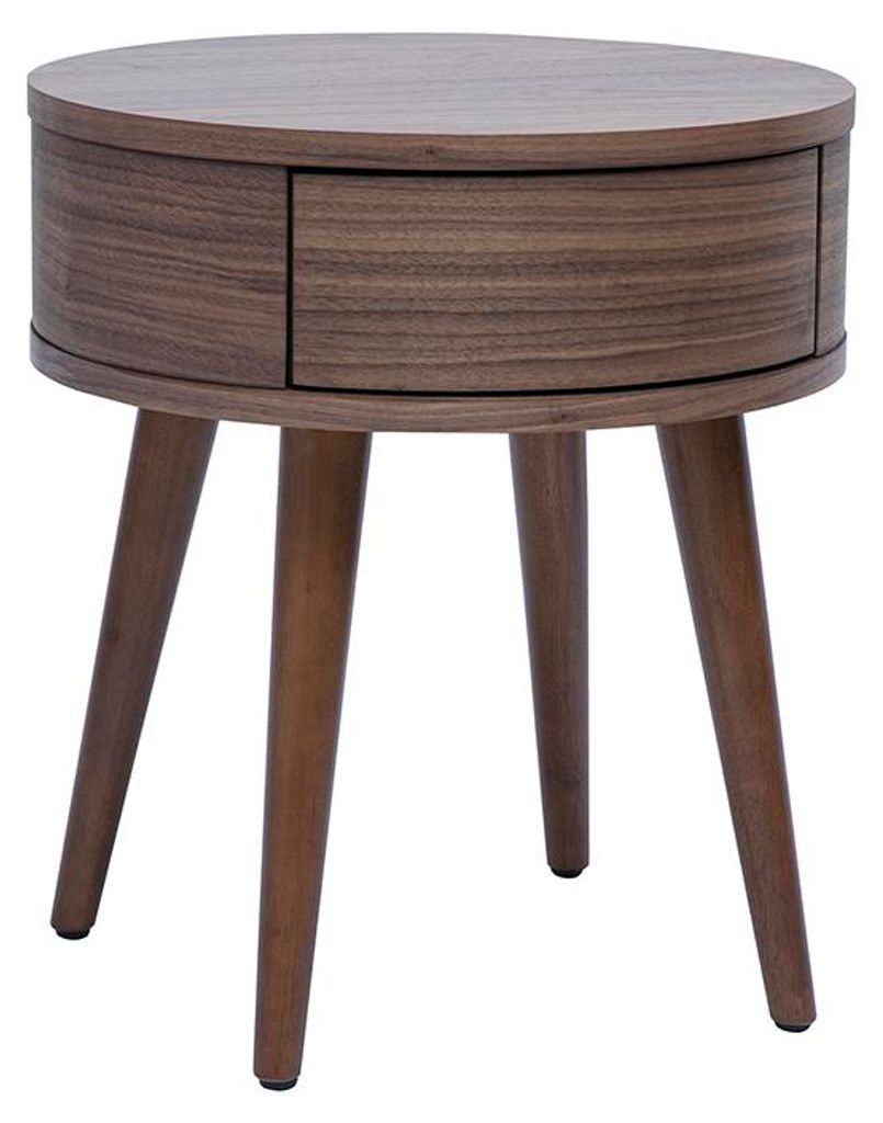 Miliboo - Runder Nachttisch aus dunklem Holz mit Schublade Produktbild 