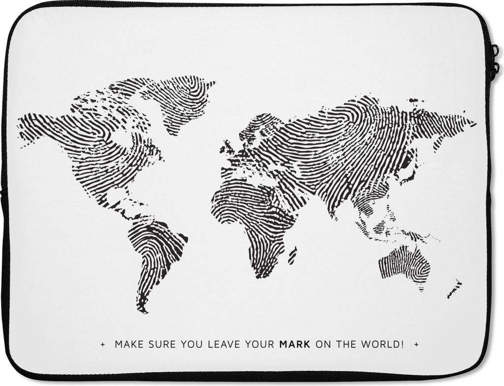 MuchoWow Laptop Hülle 17 Zoll Laptoptasche Weltkarte - Schwarz - Fingerabdruck - Zipper - Schutzabdeckung