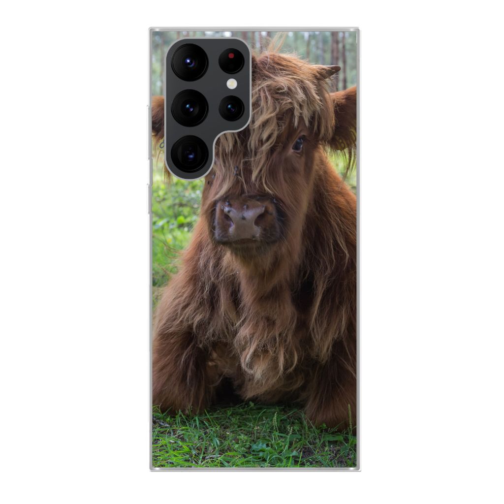 MuchoWow Handyhülle Schutzhülle Hülle für Samsung Galaxy S22 Ultra Schottischer Highlander - Kröte - Tiere Silikon Softcase Handy Hülle - A...