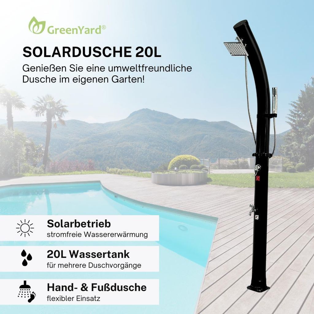 GreenYard Solardusche mit 20L Tank und Handbrause