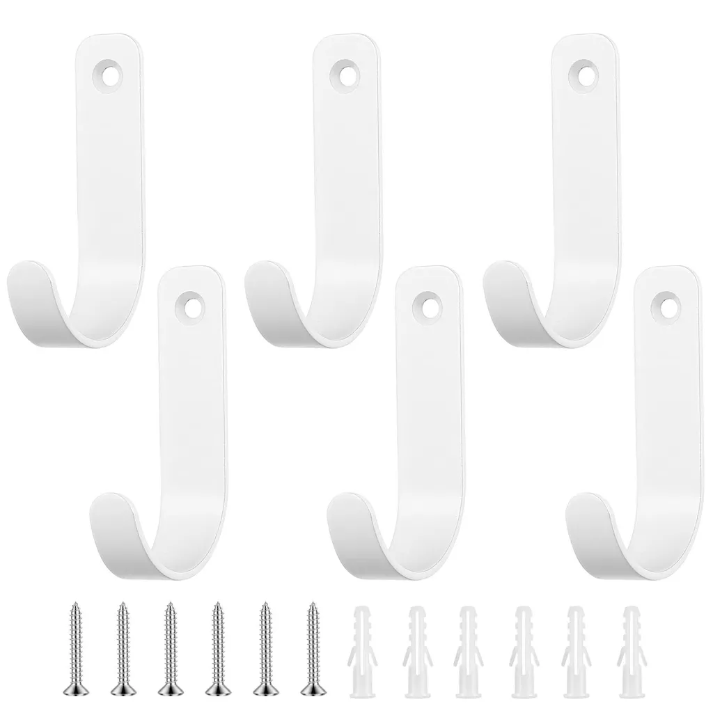 Lot de 6 crochets muraux à visser blancs pour vestiaire et manteaux