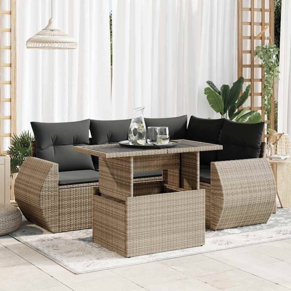 Maison Exclusive - 5-tlg. Garten-Sofagarnitur mit Kissen Grau Poly Rattan